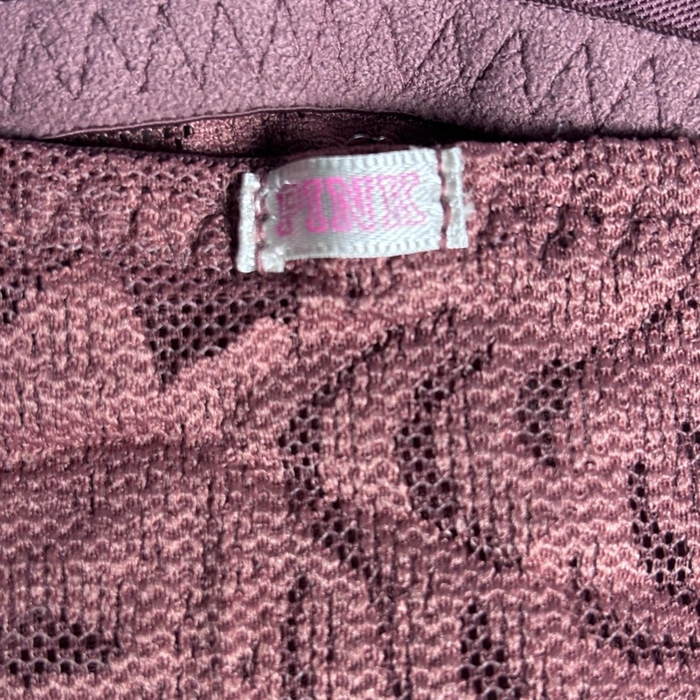 PINK Victoria's Secret Lace Bralette Bra Rose Mauve Plunge V-Neck Pullover Large - Picture 3 of 7